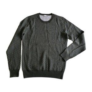 J.Lindeberg Sweater Mens L Khaki White Vern Dot Jacquard Crewneck LS Wool Golf